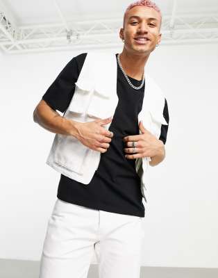 Asos Design Utility Vest In Ecru-white In White