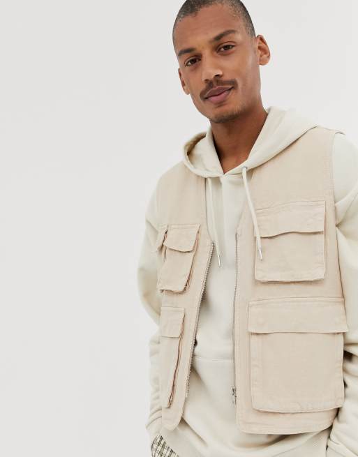 Utility Cargo Gilet for Men in Beige