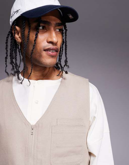 ASOS DESIGN utility vest in stone
