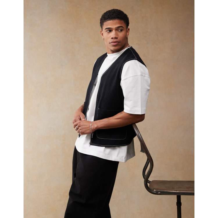 ASOS DESIGN utility vest with contrast stitch in black | ASOS