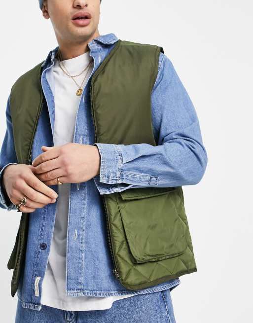 ASOS DESIGN utility vest with diamond quilt in khaki