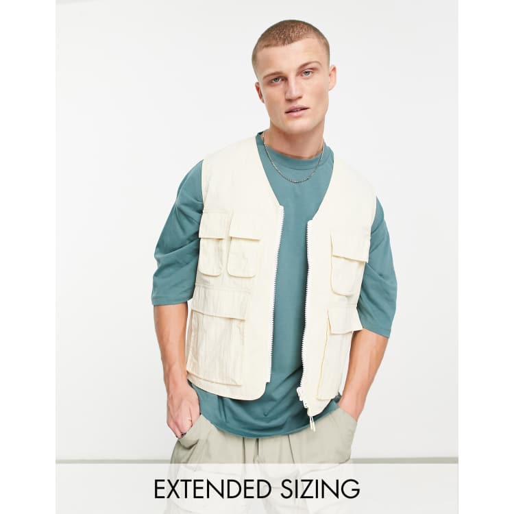 ASOS DESIGN utility vest with pockets in ecru