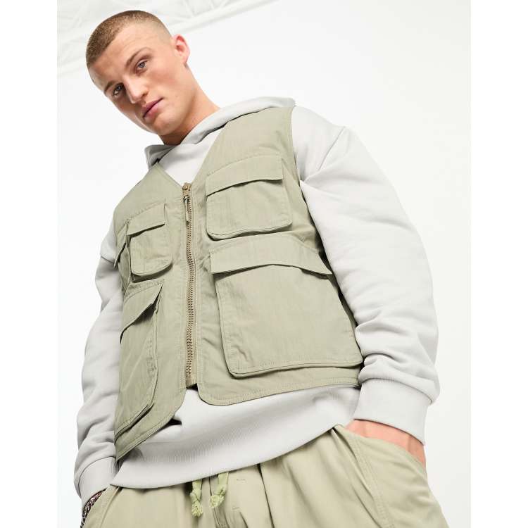 ASOS DESIGN utility vest with pockets in khaki