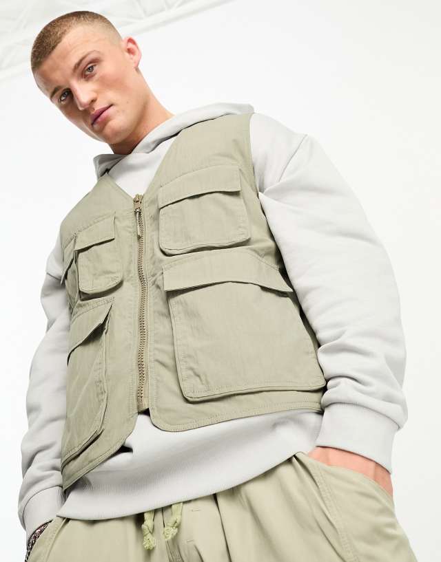 ASOS DESIGN utility vest with pockets in khaki