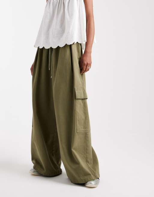 ASOS DESIGN utility washed cargo pants in khaki