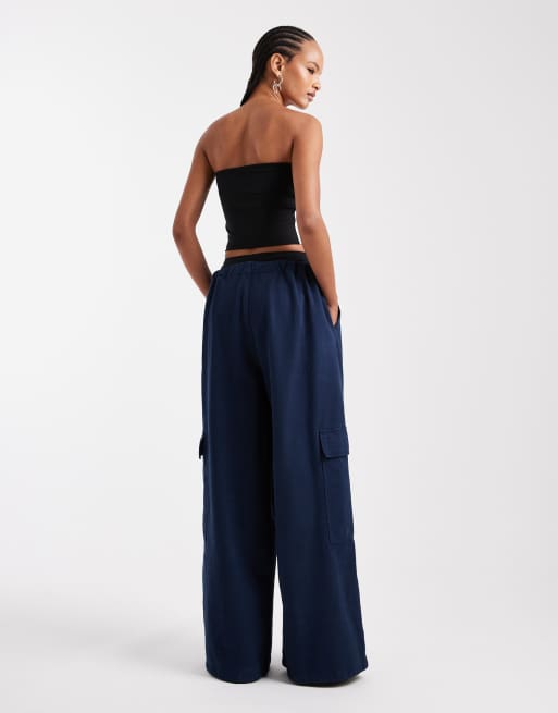 ASOS DESIGN utility washed cargo pants in navy
