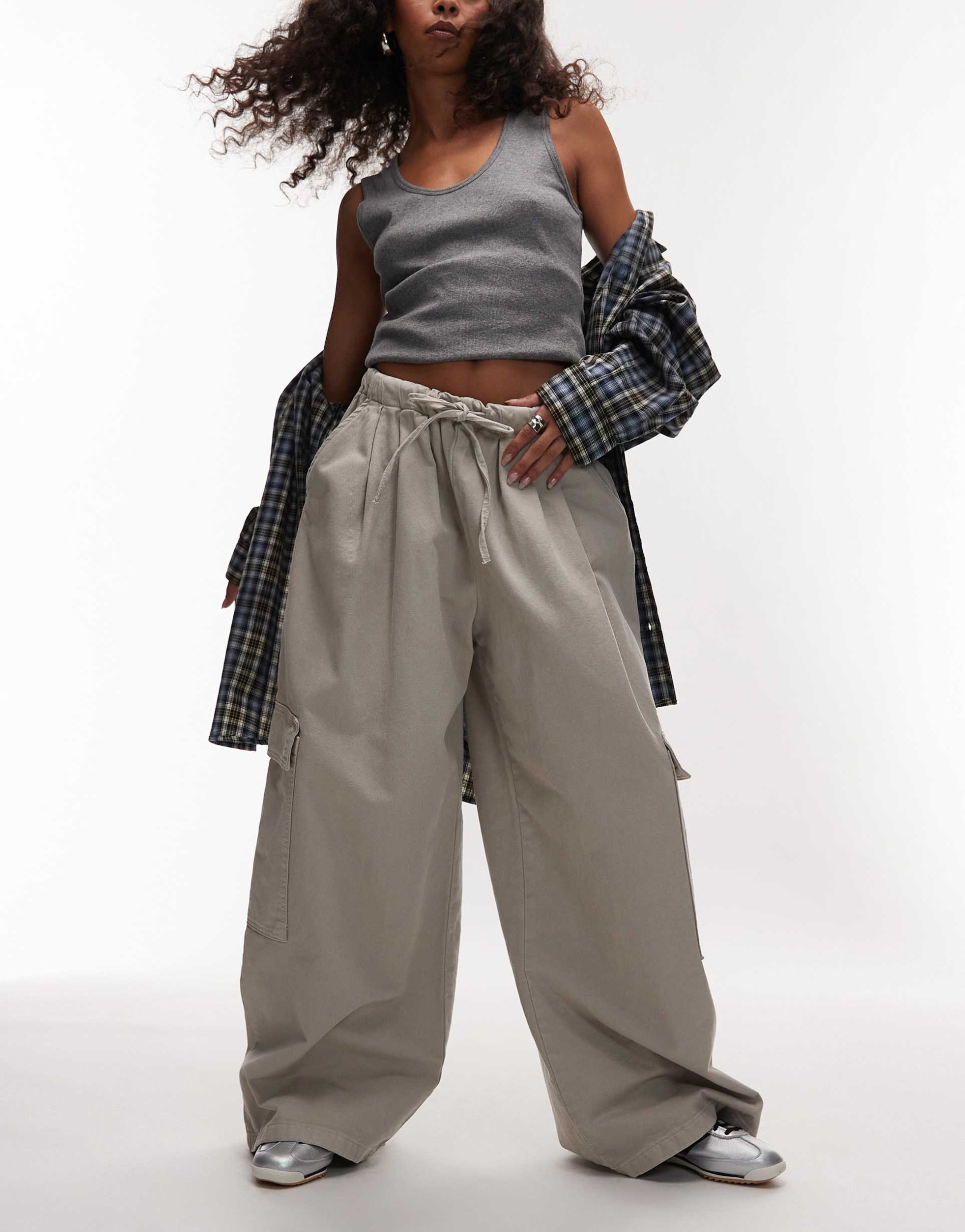 asos design utility washed cargo pants in stone