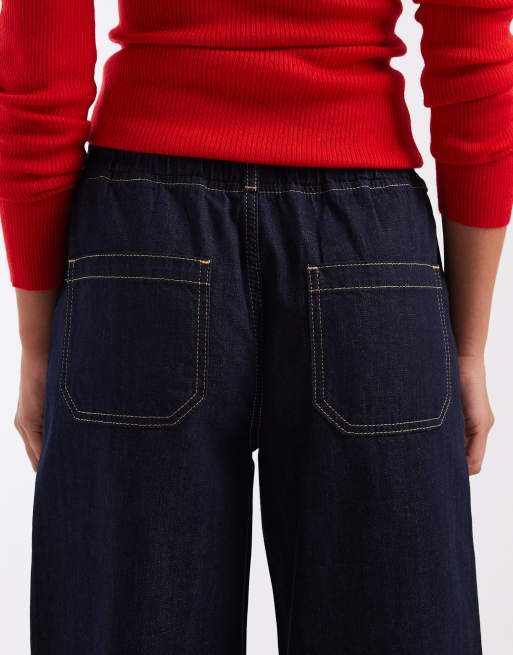 ASOS DESIGN utility wide leg jeans met aantrekkoord in rinse co-ord, 4 van 5