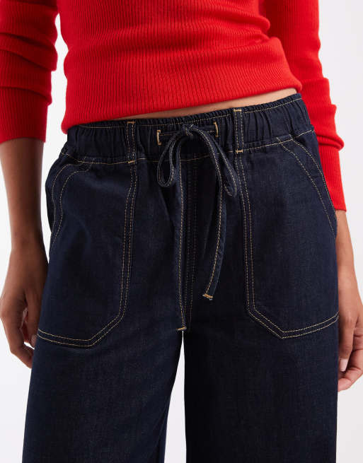 ASOS DESIGN utility wide leg jeans met aantrekkoord in rinse co-ord, 5 van 5