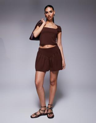 Asos Design V-dropped Waist Skirt In Brown