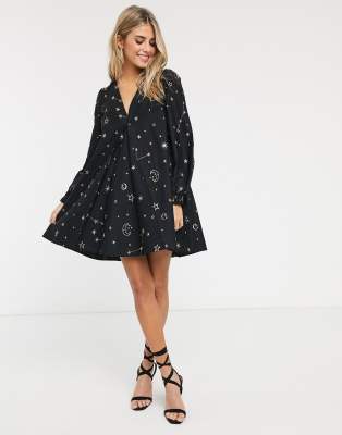 asos black embroidered dress