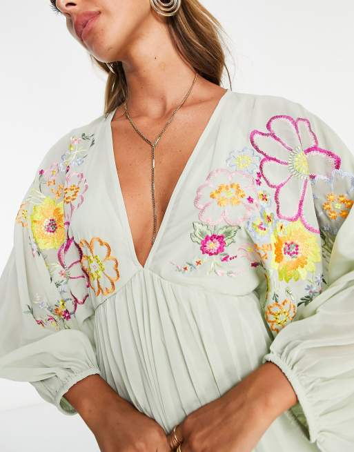 Floral Embroidery Pleated Babydoll