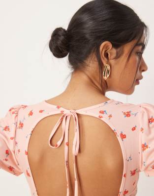 Asos Design V Front Flutter Sleeve Mini Tea Dress