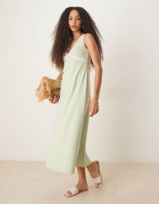 ASOS DESIGN v front lace insert midi dress in sage | ASOS