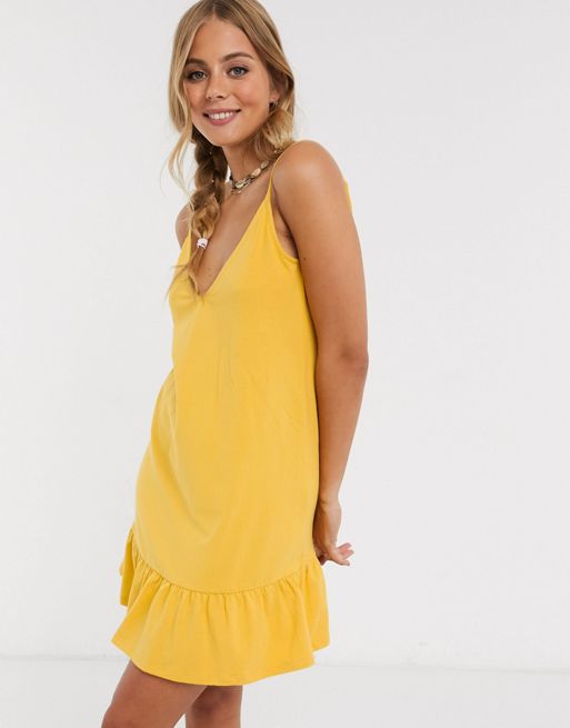 ASOS DESIGN v front mini sundress with pep hem in yellow | ASOS