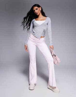 Asos Design V Front Ruched Waistband Flare In Baby Pink