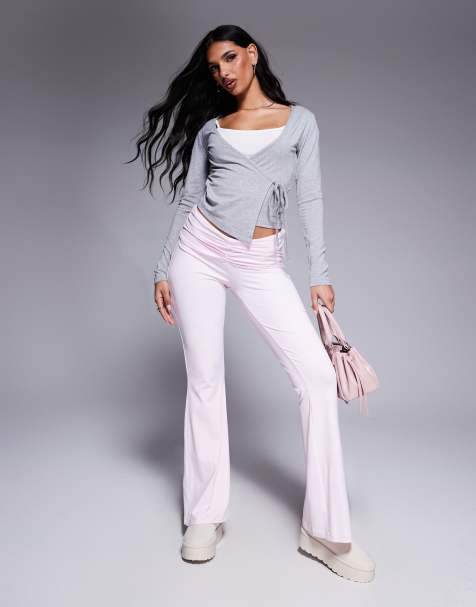 ASOS DESIGN v front ruched waistband flare in baby pink - view 1
