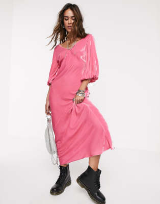 magenta maxi dress with sleeves