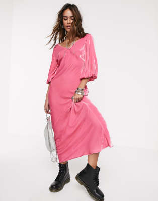 pink velvet maxi dress