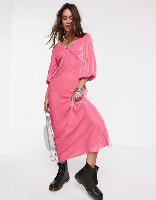 Αποτέλεσμα εικόνας για ASOS DESIGN v front v back puff sleeve velvet maxi dress