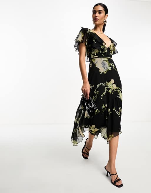 Asos design floral outlet tie back midi dress