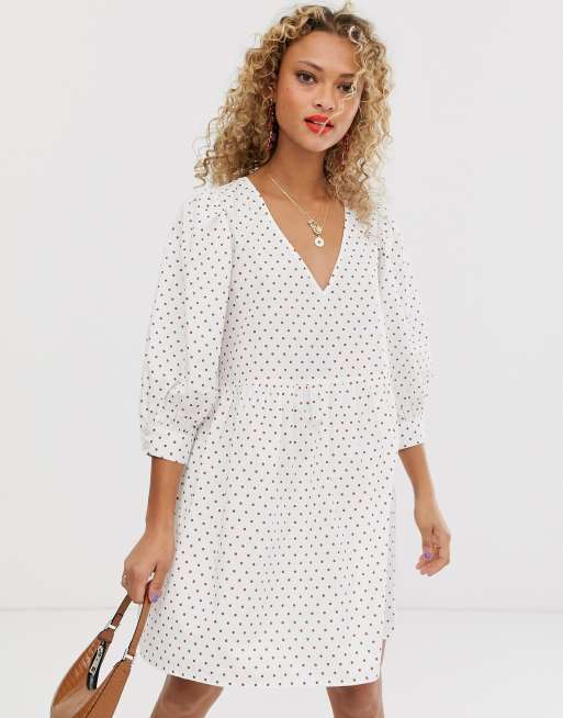 ASOS DESIGN v front v back smock mini dress in polka dot