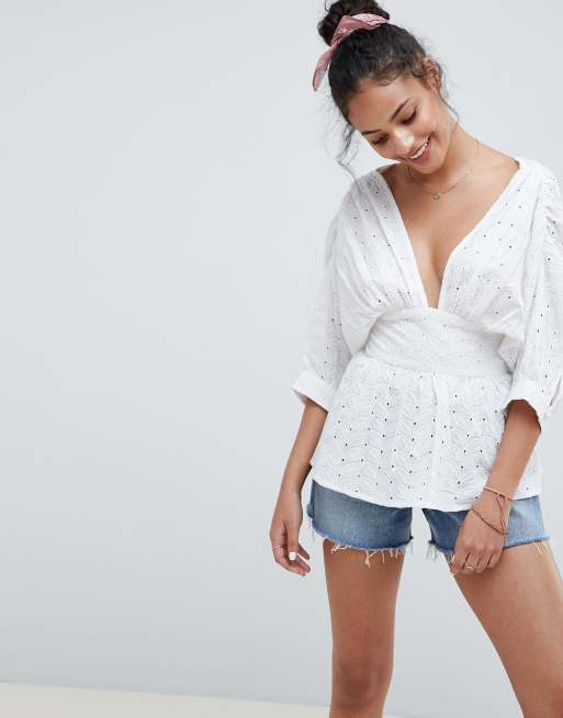 ASOS DESIGN V Front V Back Top In Broderie