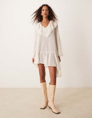 Asos Design V Neck Asymmetric Hem Dobby Mini Dress In Winter White - Asos Mini Dress New In 28th October 2024