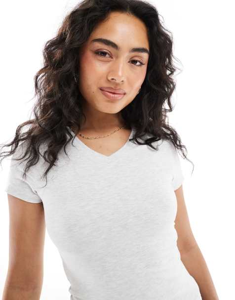 ASOS DESIGN v neck baby tee in ice marl - view 1
