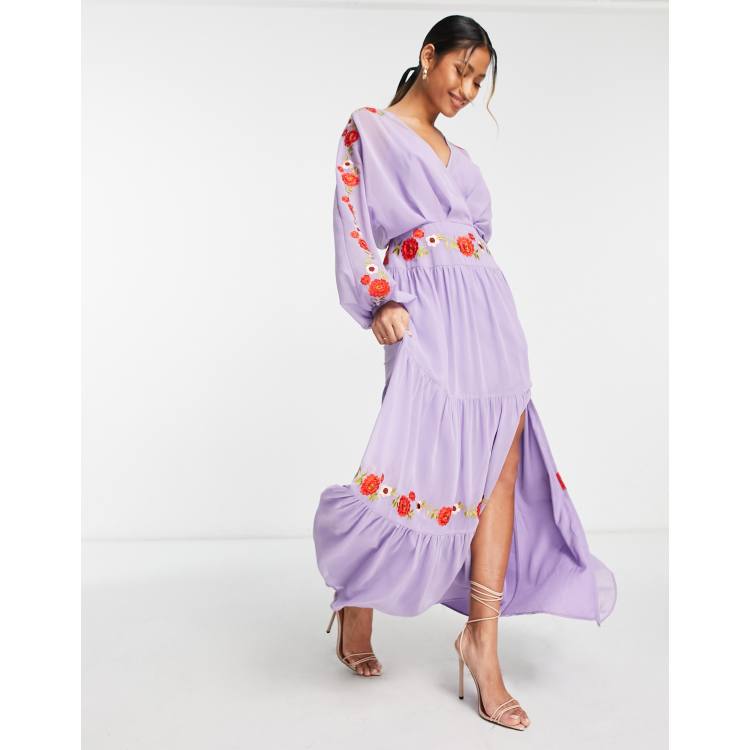 ASOS DESIGN Maternity seersucker wrap front batwing midaxi dress in lilac