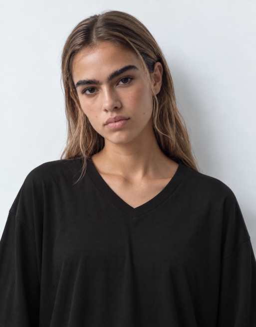 ASOS DESIGN V neck boxy crop long sleeve in black, 6 of 9