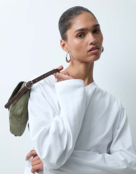 ASOS DESIGN V neck boxy crop long sleeve in white - view 1