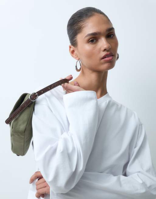 ASOS DESIGN V neck boxy crop long sleeve in white, 2 of 9