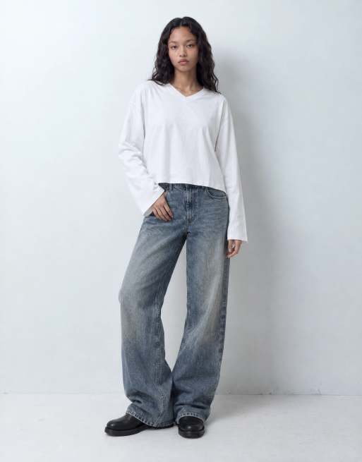 ASOS DESIGN V neck boxy crop long sleeve in white, 7 of 9