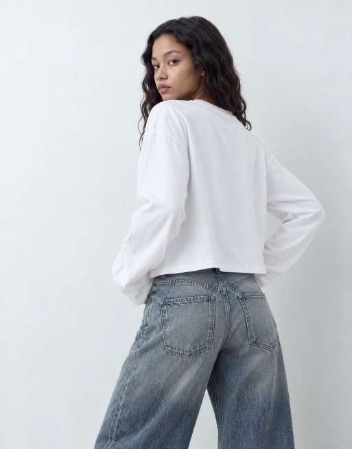 ASOS DESIGN V neck boxy crop long sleeve in white, 9 of 9