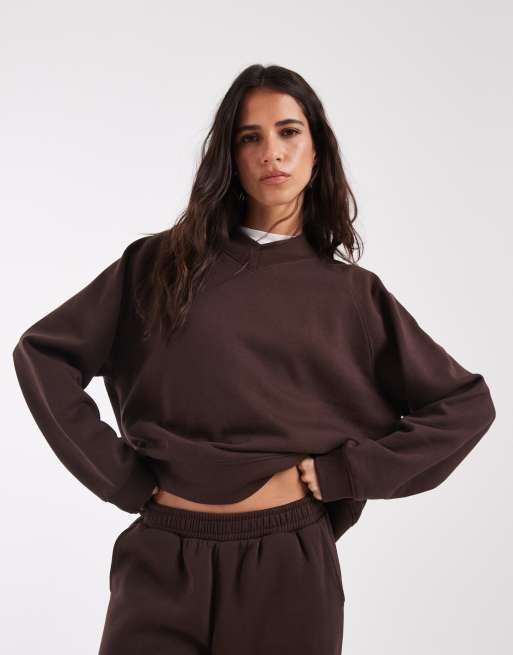 ASOS DESIGN brushback sweat Mix & Match in brown, 2 of 6