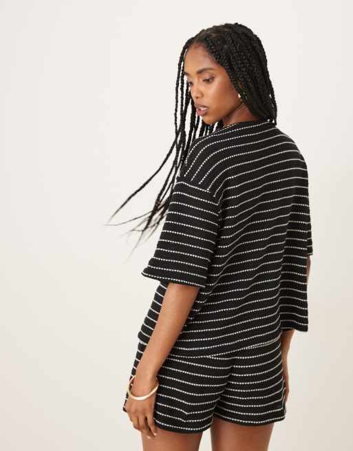 ASOS DESIGN V-neck button detail top in knit white stripe - part of a set, 3 of 4