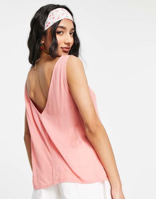 ASOS DESIGN v neck button front crinkle vest in pink, 2 of 4