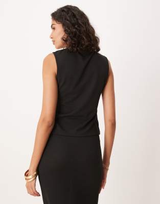 Asos Design V-neck Button Tank Top In Black