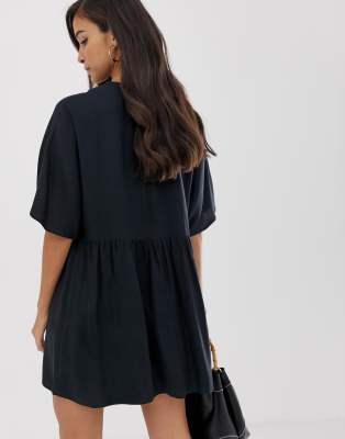 black v neck smock dress