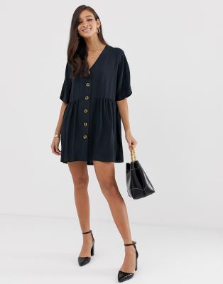 black button smock dress