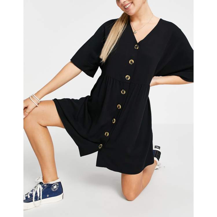 Asos design mini v neck button through smock dress in clearance stripe