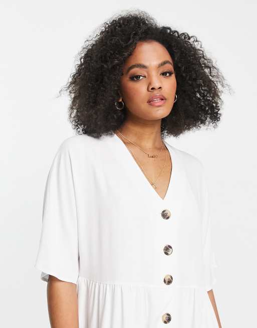 Asos design v neck button outlet through mini smock dress