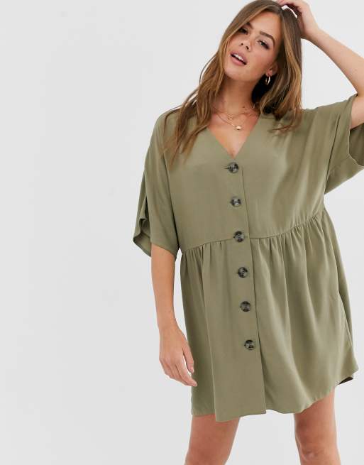 ASOS DESIGN v neck button through mini smock dress | ASOS