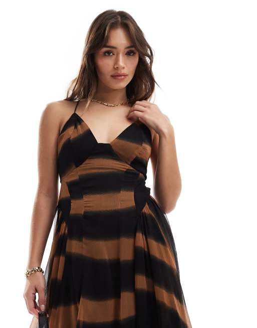 ASOS DESIGN v neck cami midi dress with hanky hem in grunge tie dye print |  ASOS