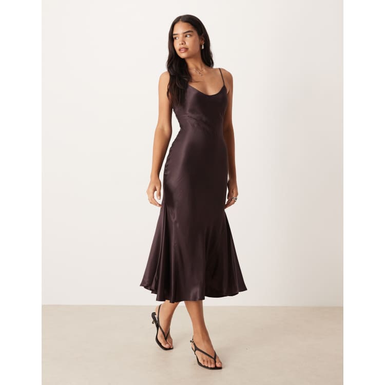 asos design scoop neck midi satin slip dress v cami in chocolate SIZE:24 BLANK NYC Far Out DY2-6G this regular fit dress