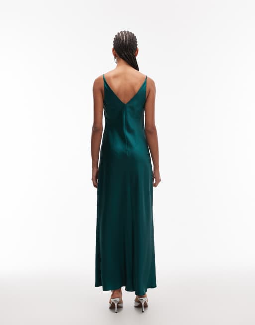 ASOS DESIGN v neck cami satin slip midi dress in teal, 4 of 4