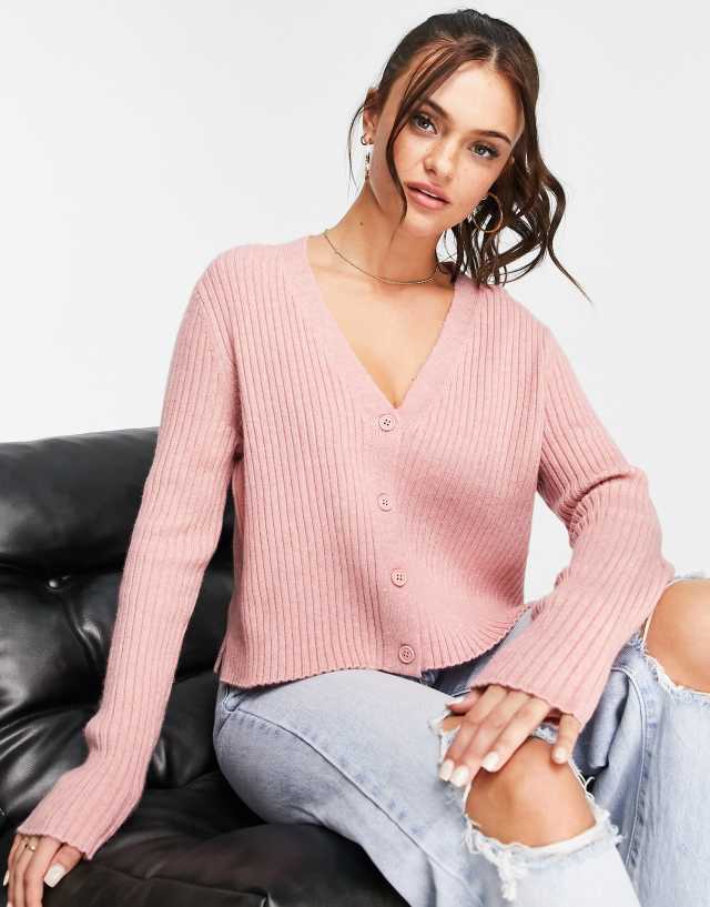 ASOS DESIGN - v neck cardigan in dusky pink