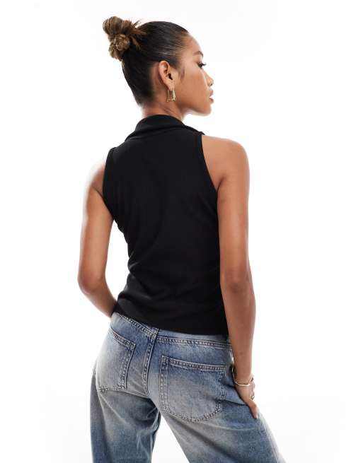 ASOS DESIGN V neck collared tank top in black | ASOS