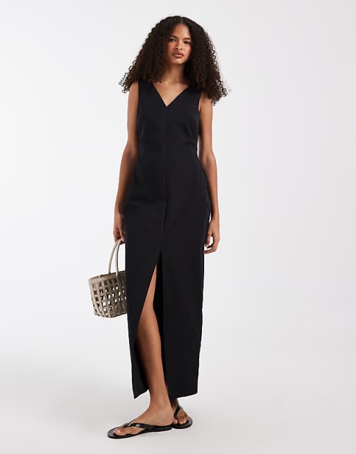 black double slit dress GothDark Goth Women's Sexy High Cut Out Round Neck Party Club Prom Midi Dresses : Clothing, Shoes & Jewelry Double the slits ASOS Design - V-Neck Column
